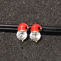 Christmas Santa Claus stud earrings with red enamel and sparkling zircon stones - A138-53 Santa Claus