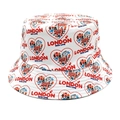 Chapeau bob blanc avec imprimé London with Love et motifs de monuments à cœur rouge - M (56-58cm) / London with Love Imprimé Bordure Cœur Rouge(3#)