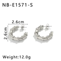 Detailed view of polished silver C-shaped tubular earrings with size and weight specs - 18K Gold / Silver (NB-E1571-S)