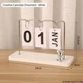 Minimalist white desktop flip calendar with a decorative silver bear ornament - Metal Bear-White Base