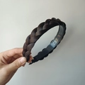 Handmade dark brown braided fishtail headband with non-slip teeth for women hairstyle - Thick Twist Braid (3CM Wide) / Black Brown