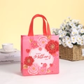 Pink Mother's Day non-woven gift bag with floral prints and red handles for shopping - 23*22*11 / Pink Heart Floral Style (4008-1)