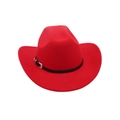 Elegante cappello da cowboy in feltro rosso con cinturino nero e fibbia d'argento - Rosso [Cintura Nero Argento]