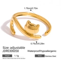 Verstelbare gouden kattenring van roestvrij staal met gepolijste afwerking van 1,1g - Kat Ring (JDR0306058) / Goud