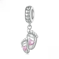 925 silver baby footprints charm with pink heart zircon and Mama Love engraving - Footprints Of Love (BSC825)