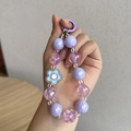 DIY acrylic beaded keychain with purple pearls and light blue flower pendant charm - Purple Pink Flower