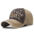 Berretto da baseball vintage kaki e marrone con cuciture a contrasto e ricamo - Fronte Caffè Corpo Beige