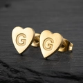 Golden heart-shaped stainless steel stud earring with engraved letter G - Letter G / Gold