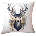 Detail of vintage watercolor blue reindeer print on a soft white Christmas cushion cover - Single Reindeer Blue Grey CRD10-16