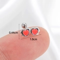 Silver heart cartilage stud featuring red double hearts with size measurements shown - Silver-Red Heart