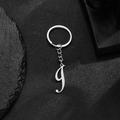 Polished silver stainless steel keychain featuring a stylish cursive letter I pendant - Letter J