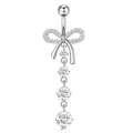 Silver belly button ring with bow element and four cascading round cubic zirconia stones - Style 3-Bowknot Gradient 4-Diamond