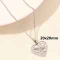 Silver heart skeleton necklace 20x20mm pendant in gothic stainless steel style - Silver Dual Skull Kissing Heart (S1542-S)