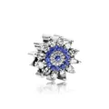DIY jewelry charm with blue flower design and crystal stones for bracelets - Sunflower Evil Eye Shape / Blue