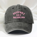 Casquette de baseball en coton délavé gris anthracite avec broderie rose Support - Noir