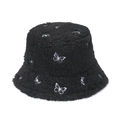 Cappello da pescatore invernale nero in pile con ricami a farfalla bianchi per donna - Nero