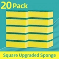 20-piece pack of square double-sided dish sponges with yellow foam and green scouring layer - Square / 20 Pieces Set