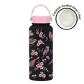 1L vacuum water bottle in black with floral bird print and ceramic coating finish - Black 9S Style