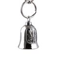 Silver stainless steel bell keychain with detailed maple leaf relief on white background - Pendant + Key Ring / Steel Color (GBK-035)