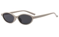 Detail view of khaki oval frame sunglasses with sleek temples and grey tinted lenses - Khaki Frame Grey Lens