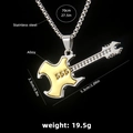 Silver and gold guitar pendant necklace in stainless steel with 70cm long chain - Guitar No.36 + 70cm Steel Chain
