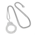Men's hip hop stainless steel handcuff pendant necklace with sparkling white crystals - Silver