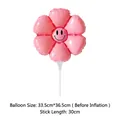 Rosa Gänseblümchen-Ballon mit Smiley-Gesicht inklusive Maßangaben und weißem Haltestab - Hand-Gänseblümchen Mit Haltestab / Macaron-Rosa