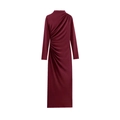 Elegant wine red long sleeve satin midi dress with stylish side ruching details - XS / Burgundy
