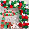 Christmas party decor set with red green latex balloons and Merry Christmas letter banner - Christmas Balloon Garland Style E