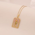 Vintage gold stainless steel tarot pendant necklace featuring a colorful fish design - Square Pink White