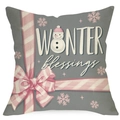 Funda de cojín gris y rosa con texto Winter Blessings y muñeco de nieve para navidad - Rosa Gris Muñeco de Niever Winter Blessings