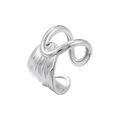 Macro shot of silver irregular wrap-around ear cuff with textured metal finish - Artistic Twisted Sculptural Style (VJ564 Platinum)