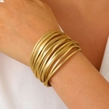 Elegant multi-layer gold wire cuff bracelet with textured metallic finish for women - Multi-Layer Ring Style (2152)