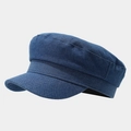 Classic dark blue denim flat top navy cap with retro vintage style for casual daily wear - One Size / Medium Blue