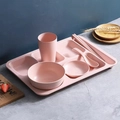 Pink eco-friendly wheat straw dinnerware set with divided plates and 6-piece cutlery - Nordic Pink
