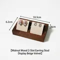 Walnut wood earring display stand with beige velvet double slots for studs 10.3cm x 6.2cm - Walnut Two-Position Stud Earring Stand - Beige Velvet
