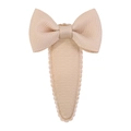 Detailed view of beige grosgrain ribbon bow hair clip with scalloped edge and covered base - Champagne