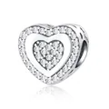 Sparkling S925 sterling silver heart charm with cubic zirconia for DIY bracelets - 925 Silver / Classic Heart Bead