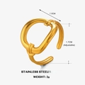 Anello regolabile in acciaio inossidabile dorato con design geometrico quadrato - Quadrato Cavo (Oro) / Oro