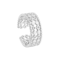 Silberner breiter Wabenring mit Zirkonia-Einlage und geometrischem Perlenrand-Design - Einstellbar Offen / Weißgold [Größe 15/Einstellbar]