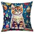 Close-up of decorative square pillowcase featuring artistic watercolor cat print details - Pattern TQDS72-7