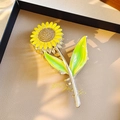Elegant sunflower metal hair claw clip with yellow enamel and gold rhinestones - Sunflower Shape Metal Rhinestone Claw