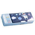 Blue astronaut pencil box with dual-layer storage and mechanical press buttons - Blue Boy