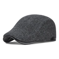 Donkergrijze tweed platte pet met zwarte lederen bies en fleece voering - Verstelbaar / Zwart