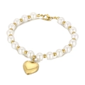 Bracciale corto di perle con ciondolo a cuore dorato e accenti metallici su sfondo bianco - Bracciale con Ciondolo a Cuore Oro(KB54745-Z) / Oro