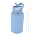 650ml blue stainless steel sports bottle with handle, straw, and cleaning brush - Haze Blue