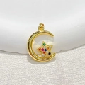 Gold plated moon and star pendant with colorful cubic zirconia inlays on white marble - Moon Star - Colorful Zirconia