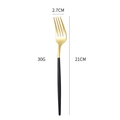 Modern 21cm dinner fork featuring a golden metal head and a slim black handle design - Black and Gold Dinner Fork