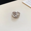 Detailed view of silver twist rope texture on adjustable irregular geometric ring - 47# Ring - Silver - Real Gold Plated