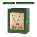 Bolsa grande de regalo de Navidad verde oscuro con ventana e ilustración festiva de dibujos - Grande / verde oscuro